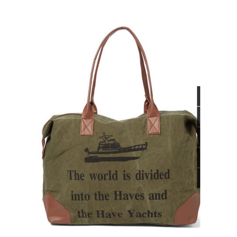 NEW RAJ Canvas Duffle Overnight Bag "Have and Have Yachts" Olive Green Military